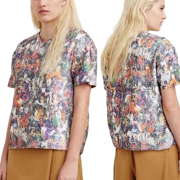 OPENING CEREMONY Size 2 Girl Collage Sequin Blouse Top Multi-Color Print - Picture 1 of 12